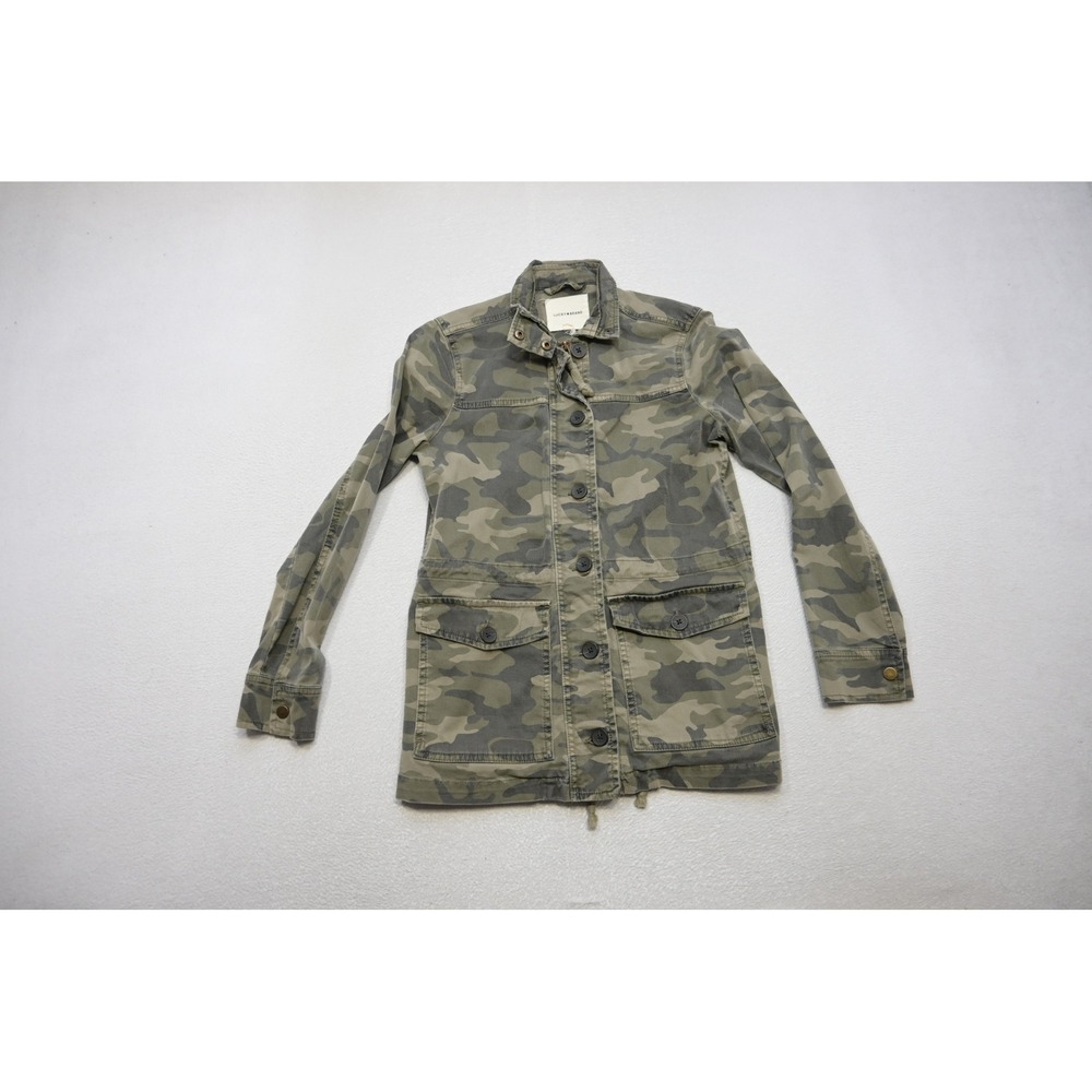 Lucky Brand Utility Cargo Jacket Womens XS Green Camouflage Zip Button‎ Military